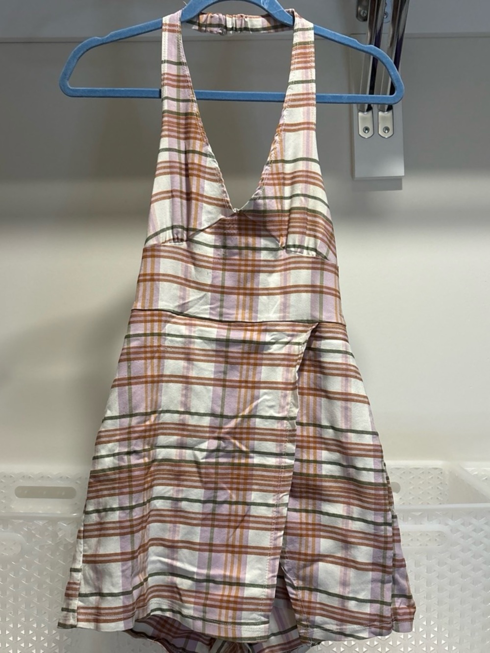 Plaid Halter Romper in Pink and Brown